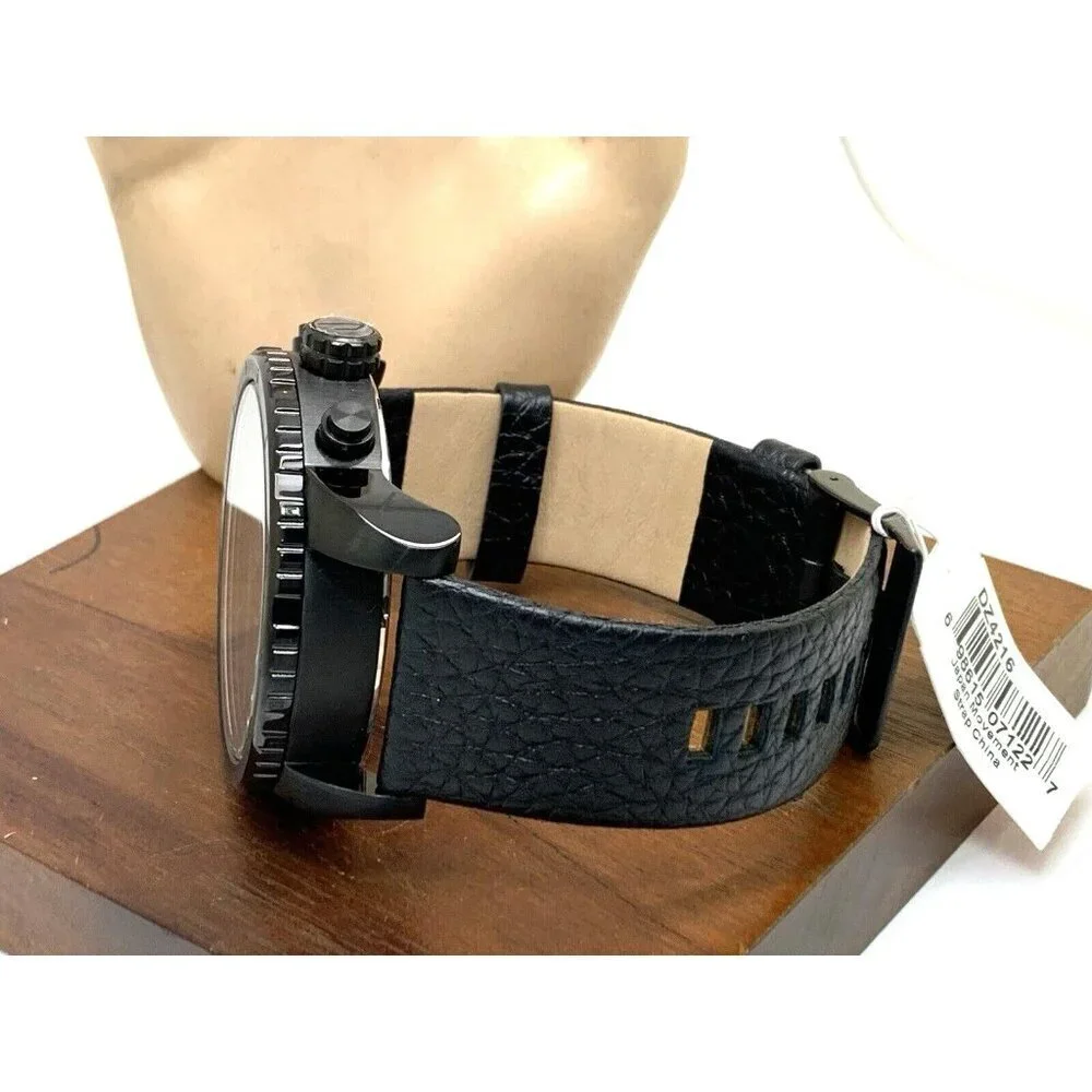 Diesel Men's Watch DZ4216 Quartz Chronograph Black Dial Leather Band 52mm